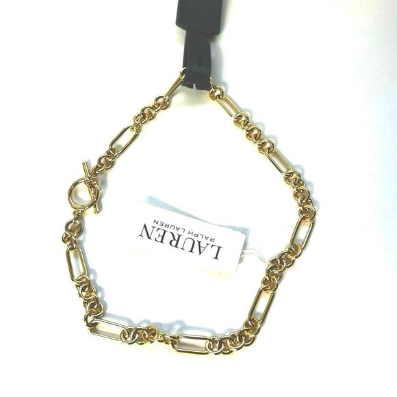 Ralph Lauren Gold Tone Chain Link Necklace Toggle Missing Charm NEW - Picture 1 of 4